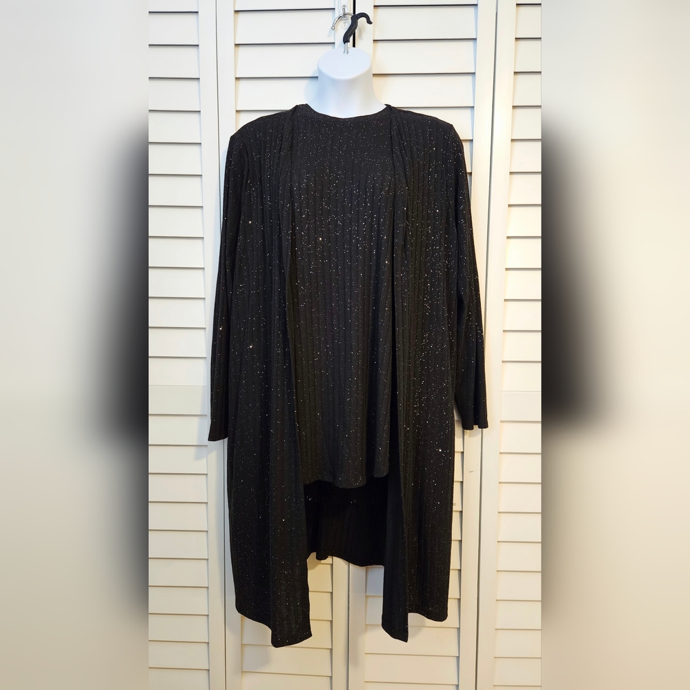 NWT! Lane Bryant 22/24 Black Knit Sparkle Tunic and Duster Jacket Coat Set Party